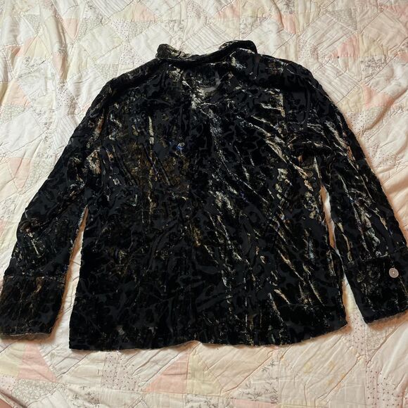 robert louis 90s black blue and tan silk and velvet colorshift button up medium - Picture 7 of 7